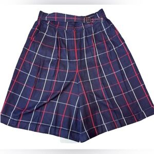 Vintage Burberrys London Plaid Culotte Shorts, Size 12, High- Waist Belted